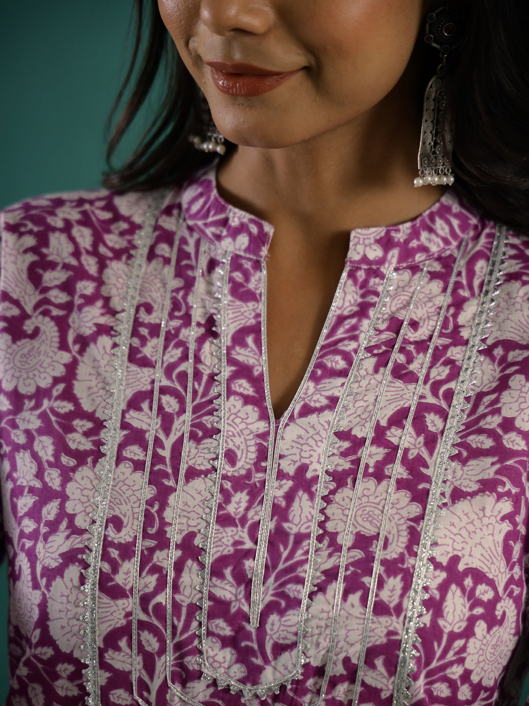 Purple Printed Kurti Set