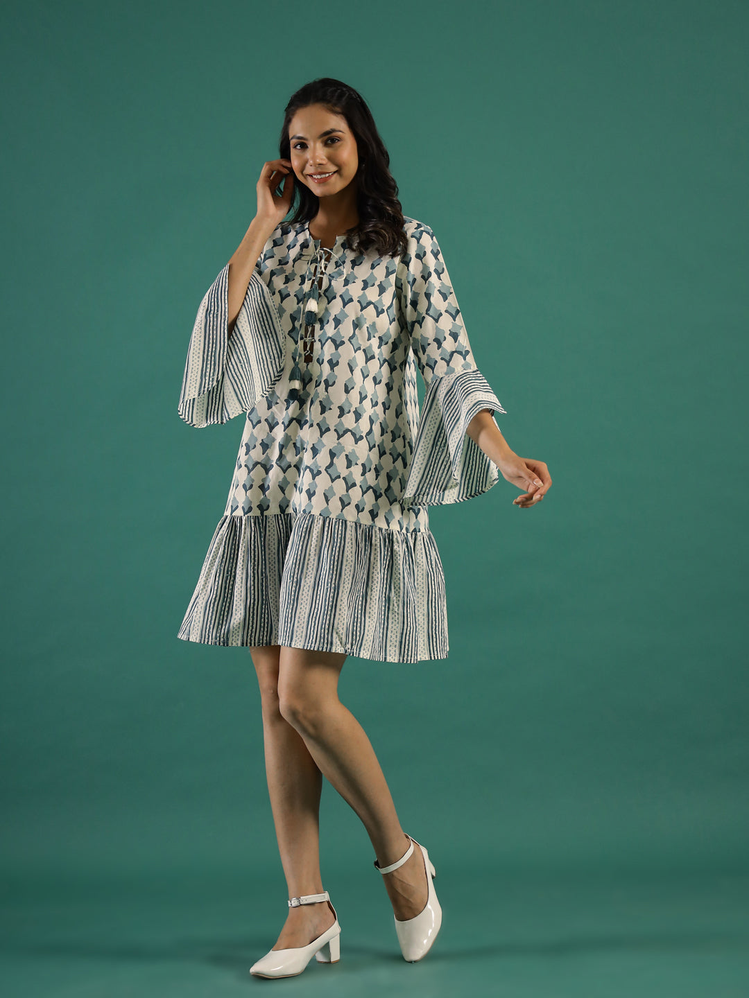 Ethnic Printed Cotton Dress for Women - SanskrutiHomes 