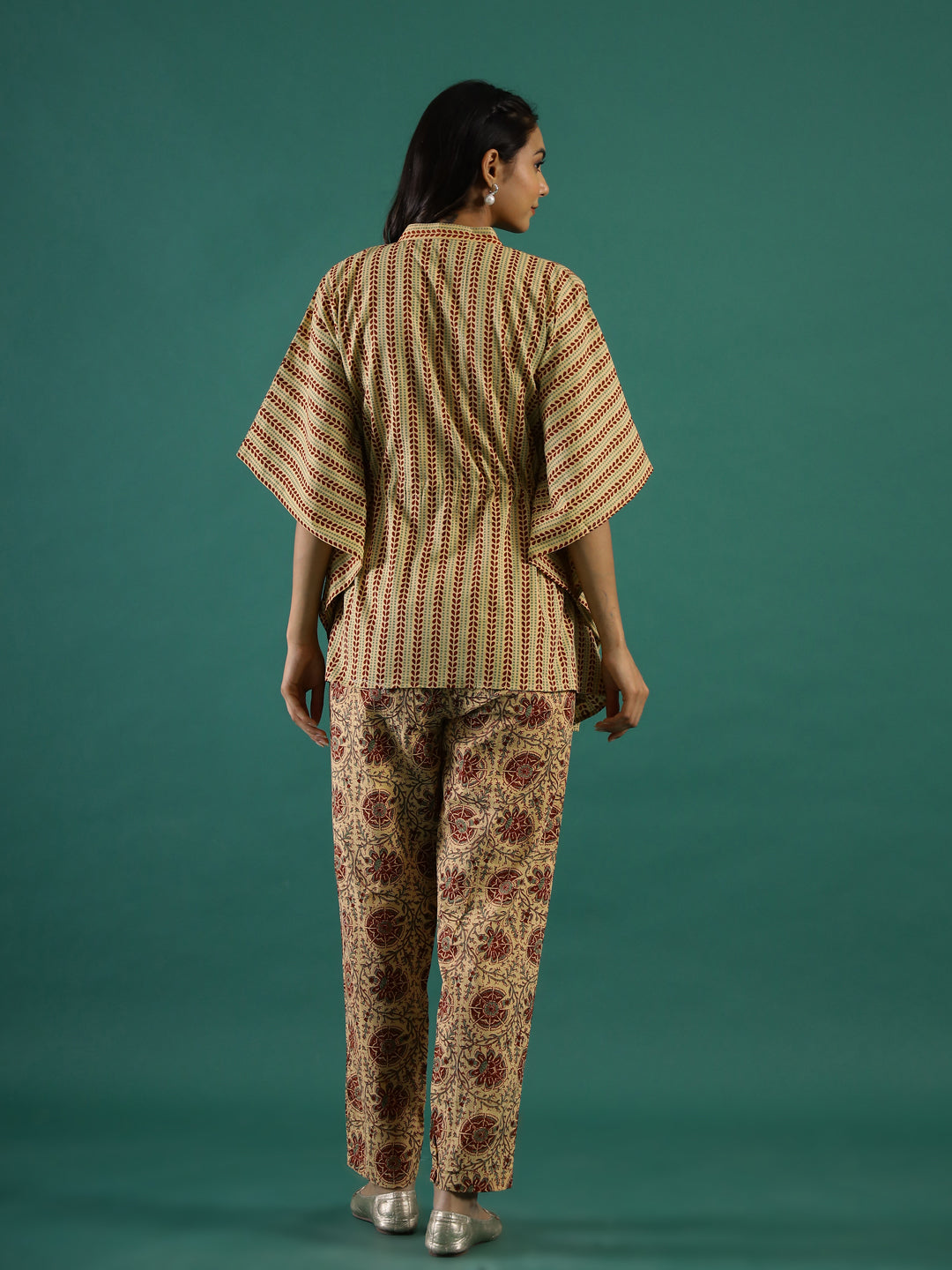 Musterd Round Neck Block Print Pure Cotton Night Suit Set For Women