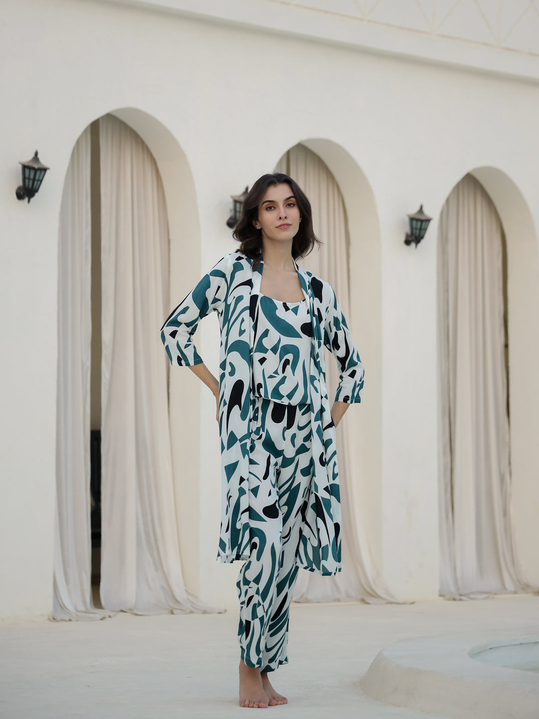 Set of 3 Printed Night Suit Set - SanskrutiHomes 