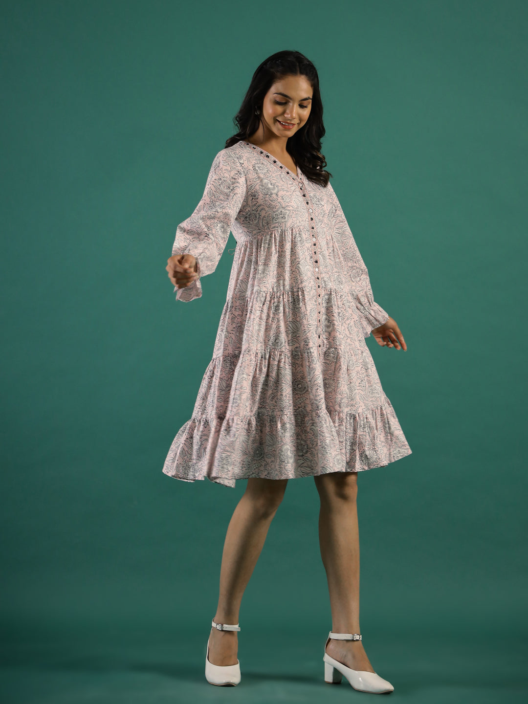 Floral Printed Cotton Dress for Women - SanskrutiHomes 