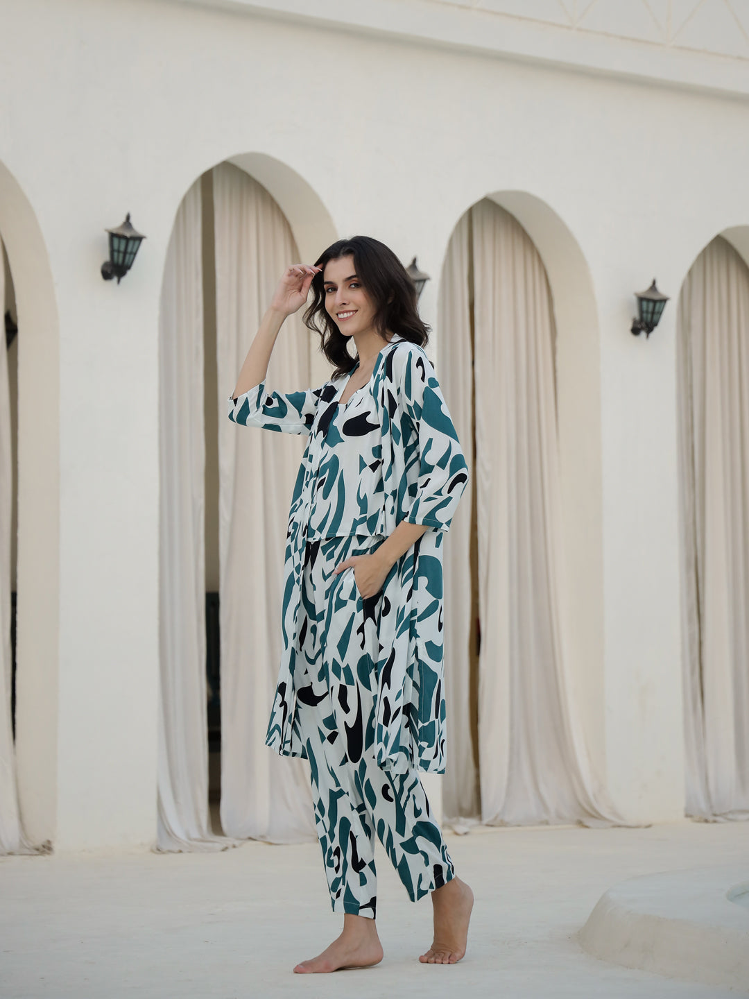Set of 3 Printed Night Suit Set - SanskrutiHomes 