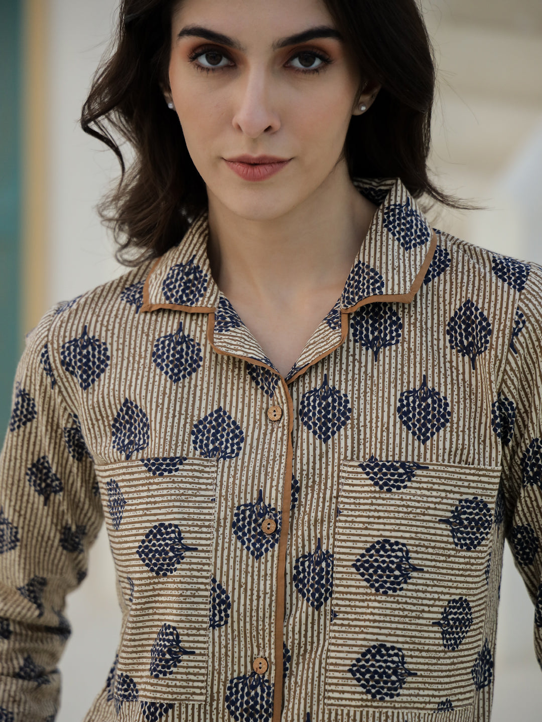 Leaf Printed Cotton Night Suit Set