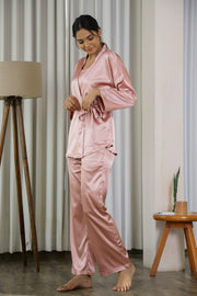 Pink Satin 3Pcs. Night Suit Set