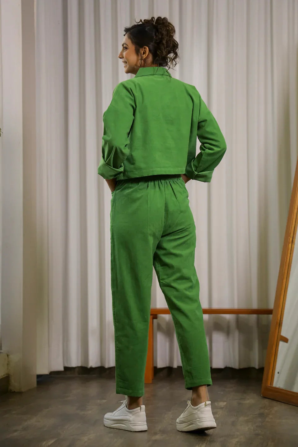 Green Corduroy Co-ord Set - SanskrutiHomes 
