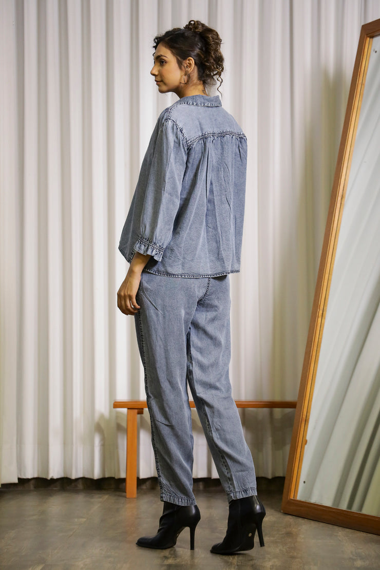 Dark blue denim front detailing co-ord set main image 1