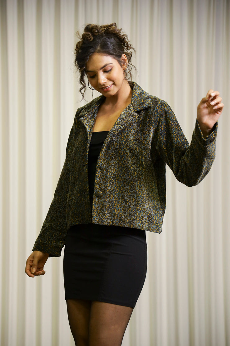 Olive Printed Velvet Jacket