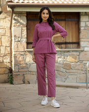 Self Design Pure Cotton Top & Trousers Co-Ord Set