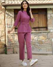 Self Design Pure Cotton Top & Trousers Co-Ord Set