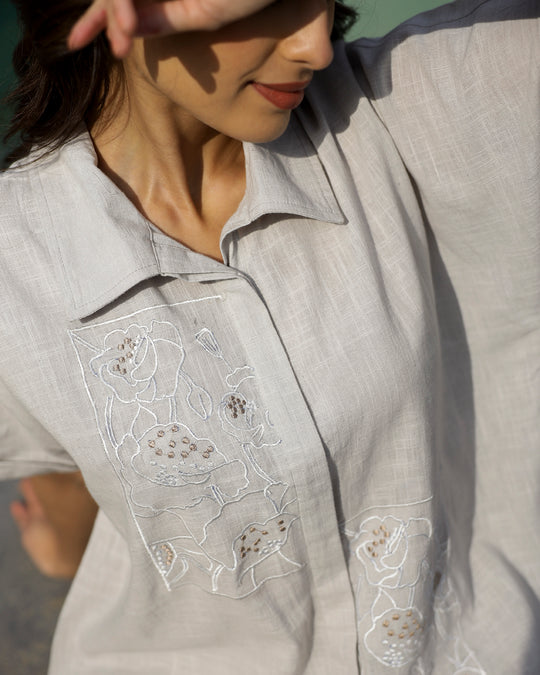 Grey Embroidered Loungewear Set