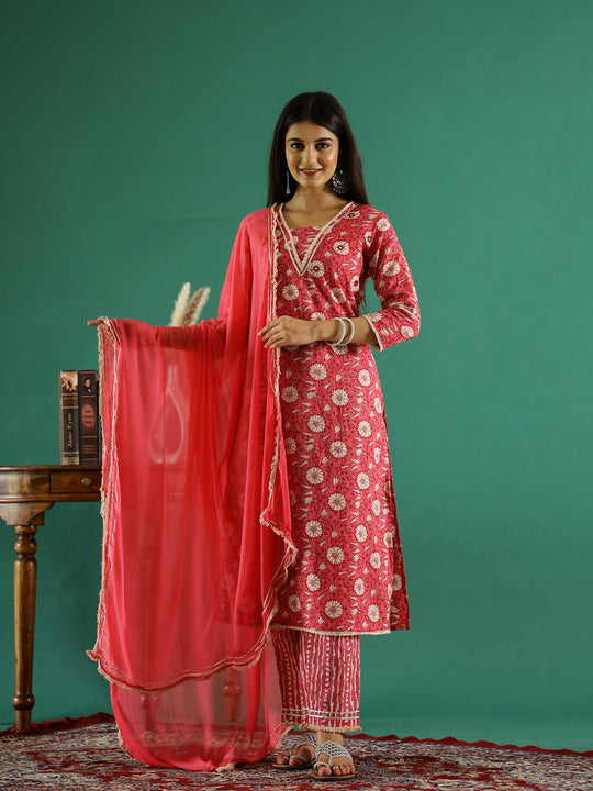 Floral Printed Pure Cotton Straight Kurta