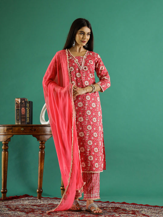 Floral Printed Pure Cotton Straight Kurta