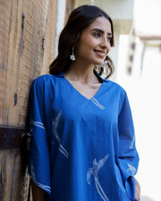 Women's Pure Cotton Blue Conversational Kaftan Night suits