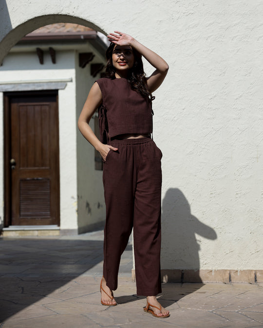 Women's Pure Cotton Brown Co-Ords