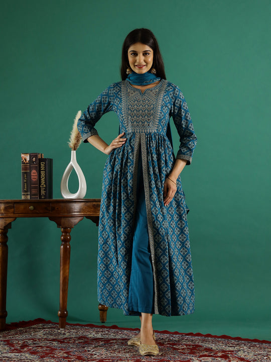 Women Pure Cotton kurta set with Chiffon Dupatta