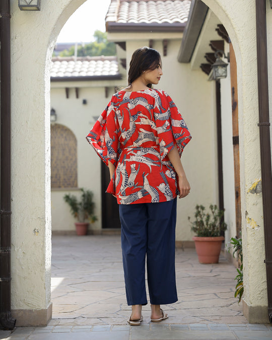 SCARLET DOG PRINT  Cotton Kaftan Set