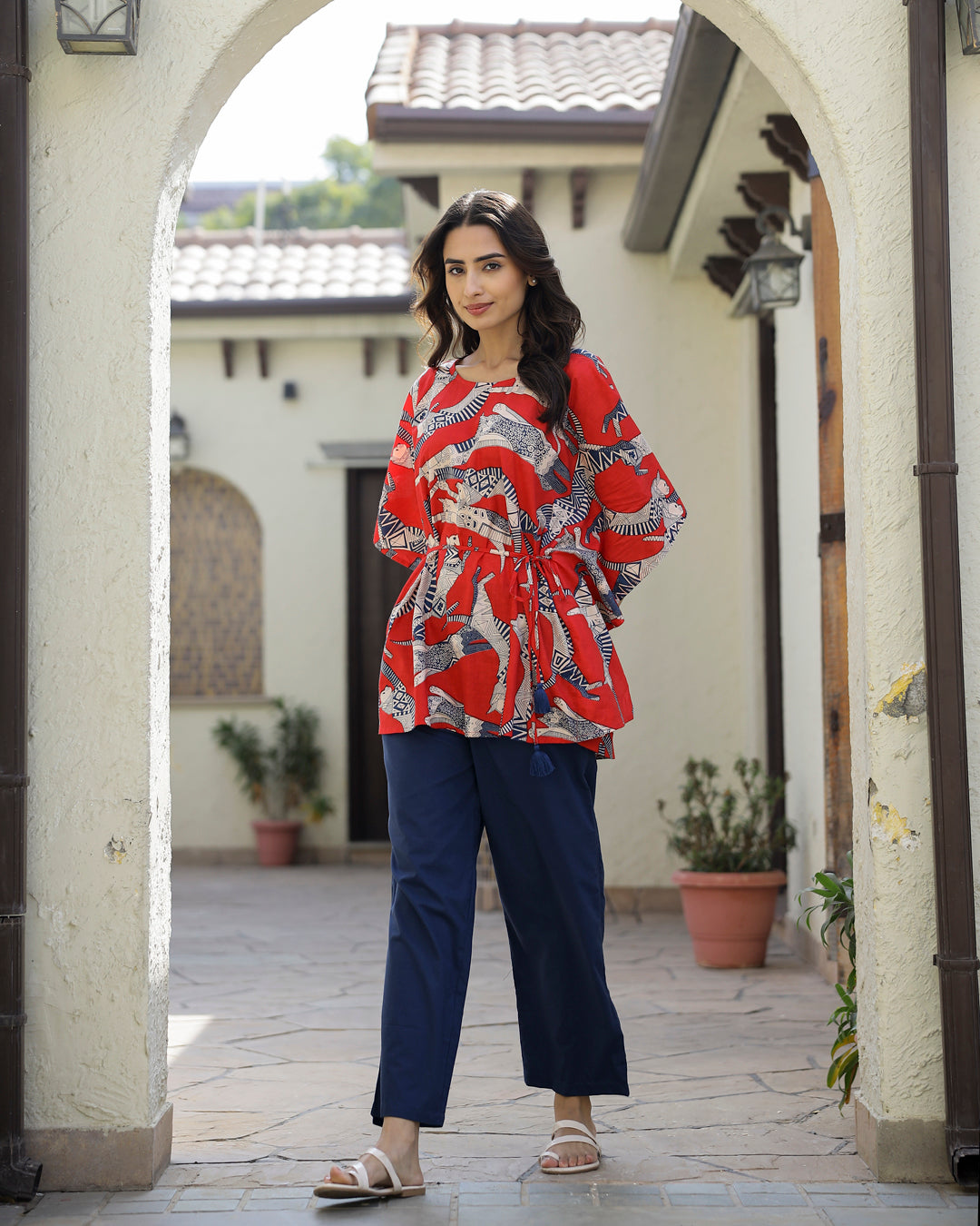 SCARLET DOG PRINT  Cotton Kaftan Set
