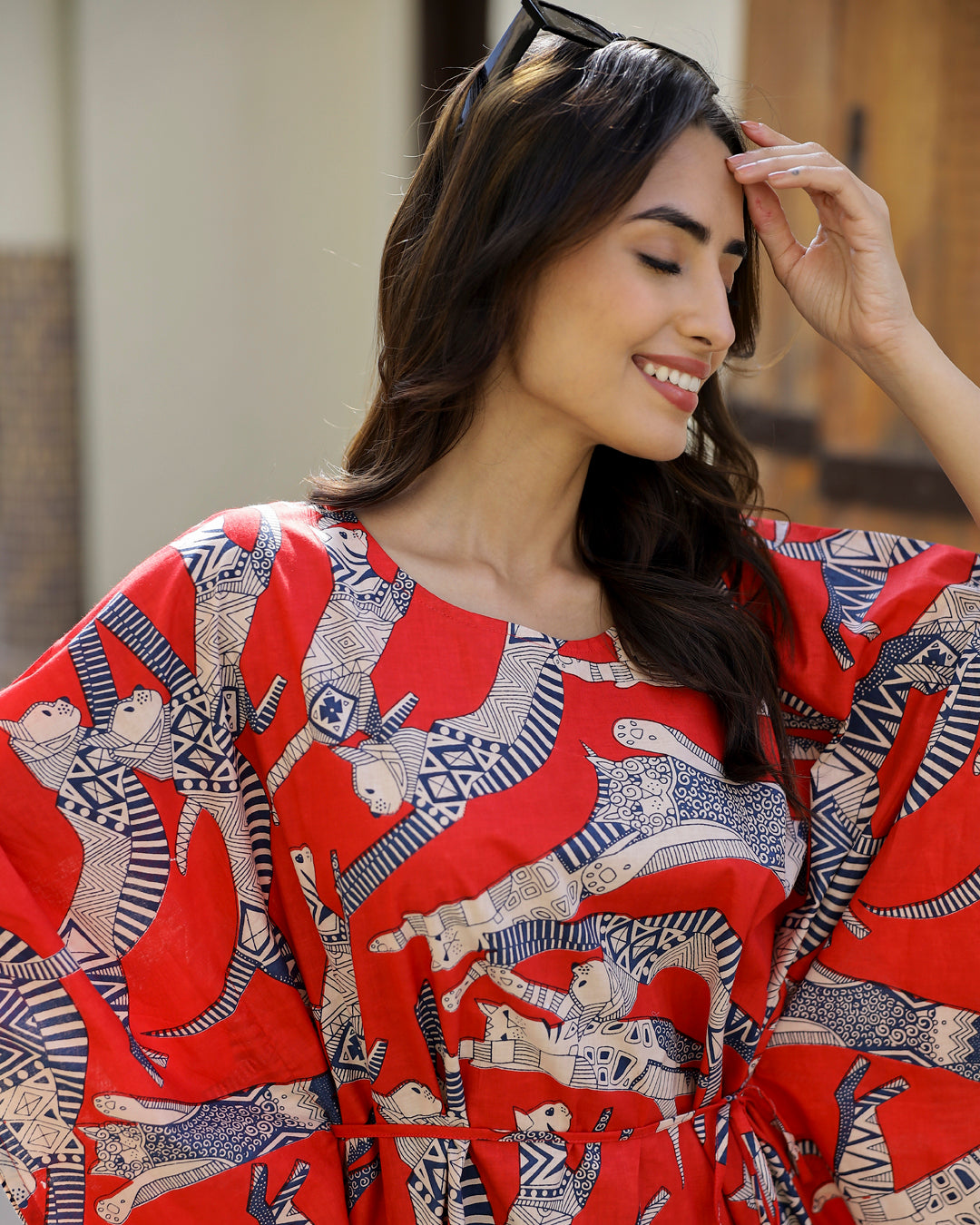 SCARLET DOG PRINT  Cotton Kaftan Set