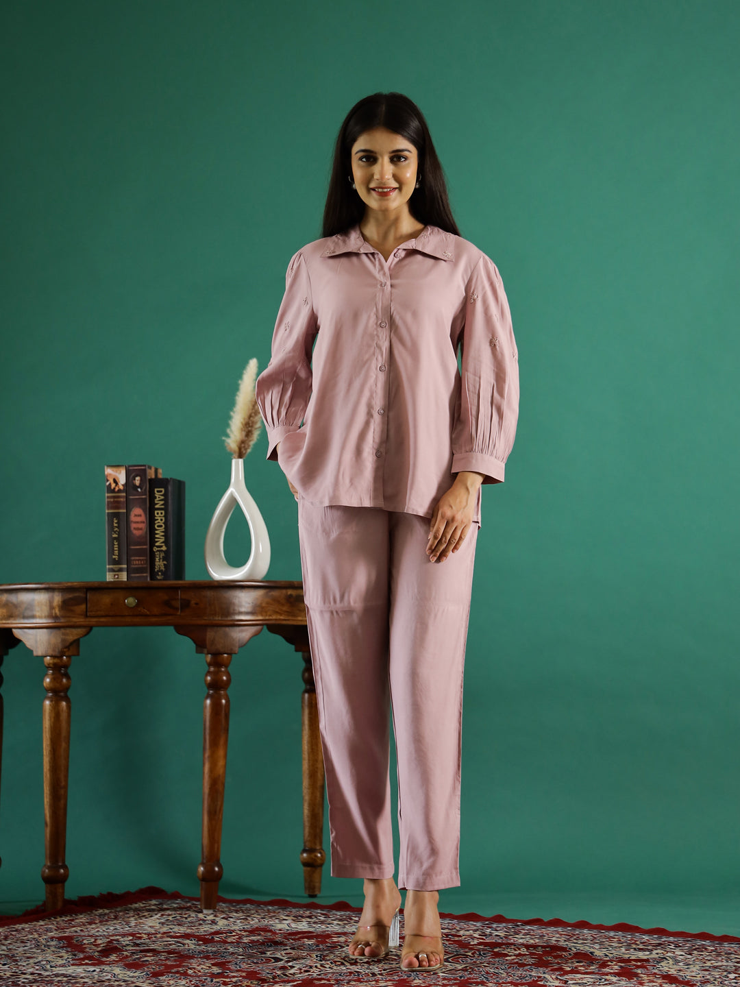 Cotton Solid Pink Co-ord Set for Women - SanskrutiHomes 