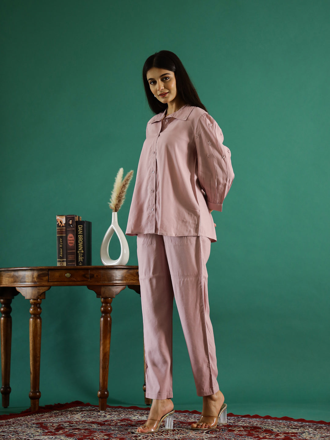 Cotton Solid Pink Co-ord Set for Women - SanskrutiHomes 