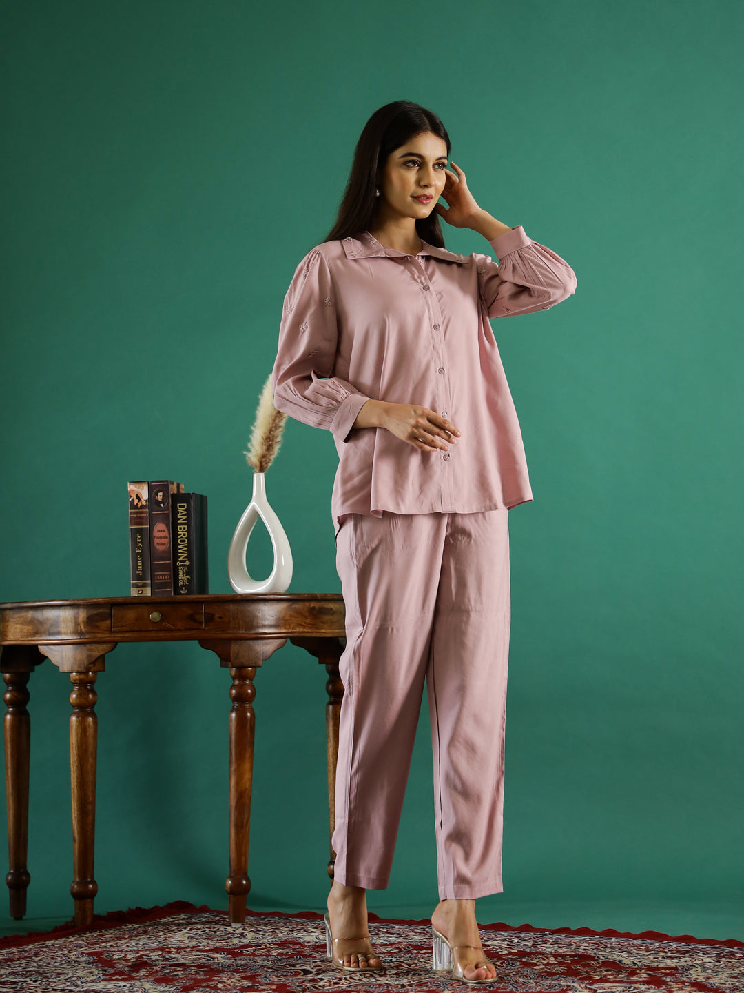 Cotton Solid Pink Co-ord Set for Women - SanskrutiHomes 