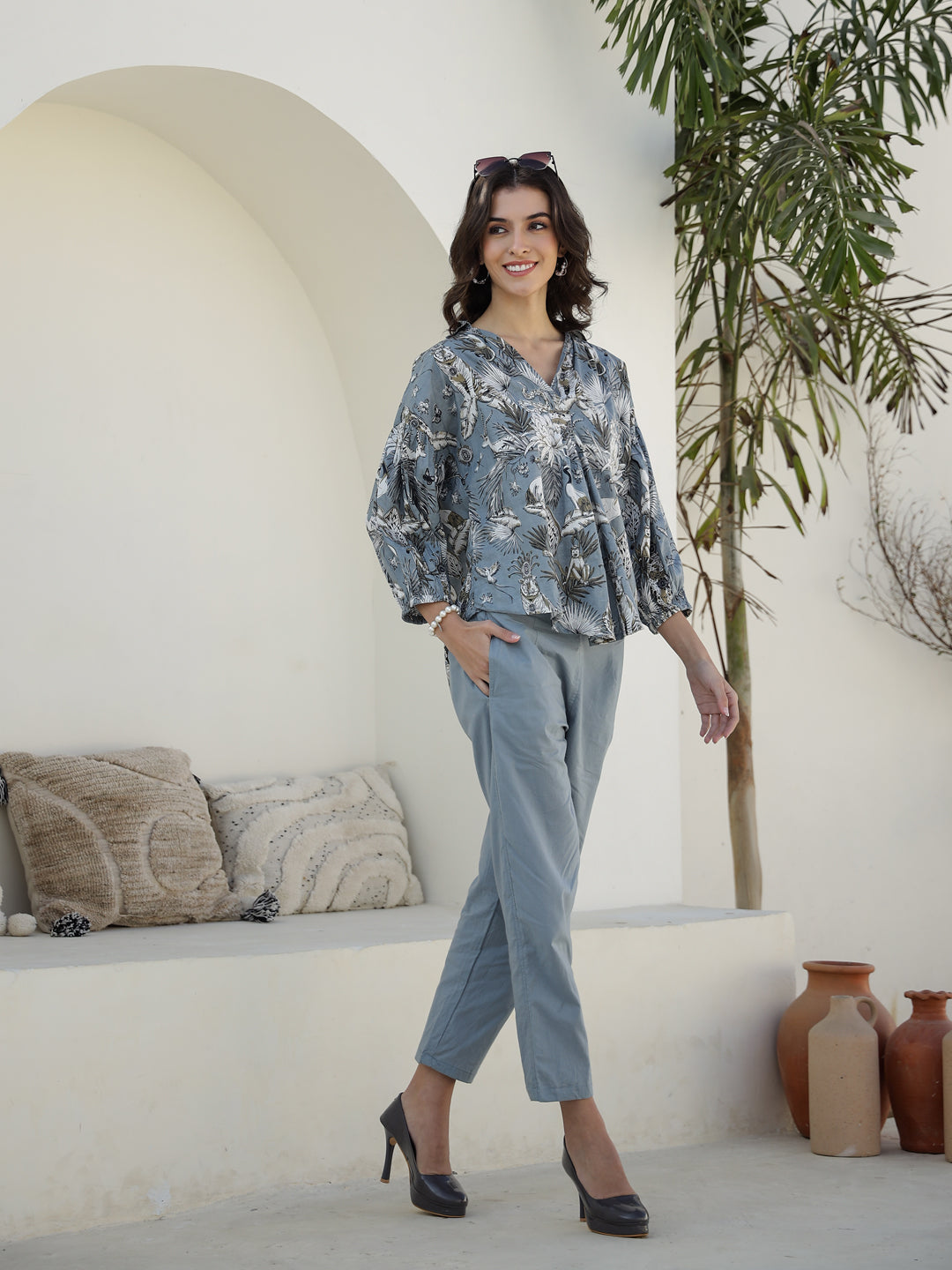 Grey Animal Print Cotton Co-Ords Set