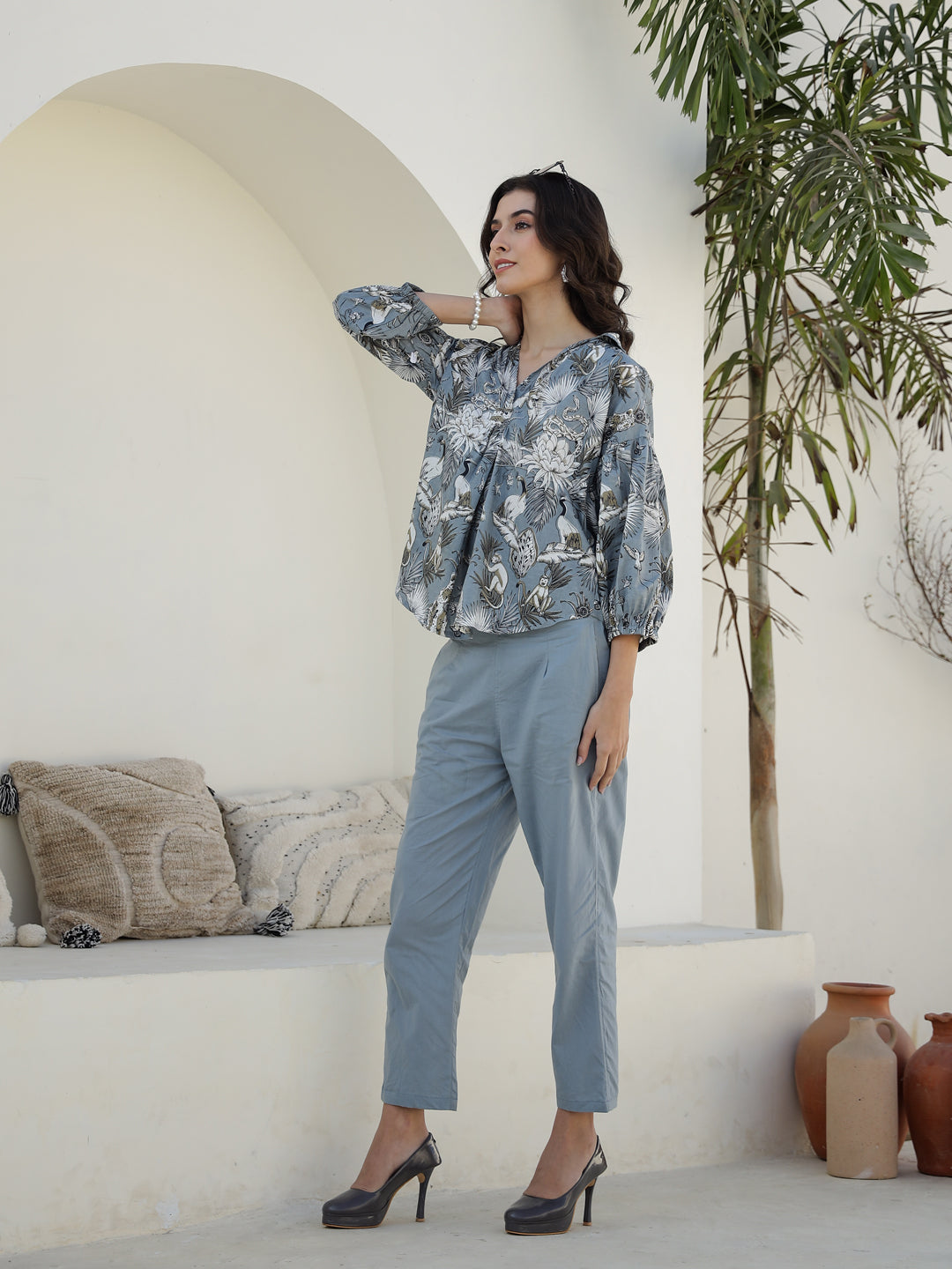 Grey Animal Print Cotton Co-Ords Set