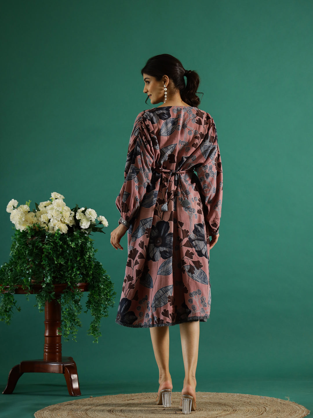 Brown Floral Printed Dress for Women