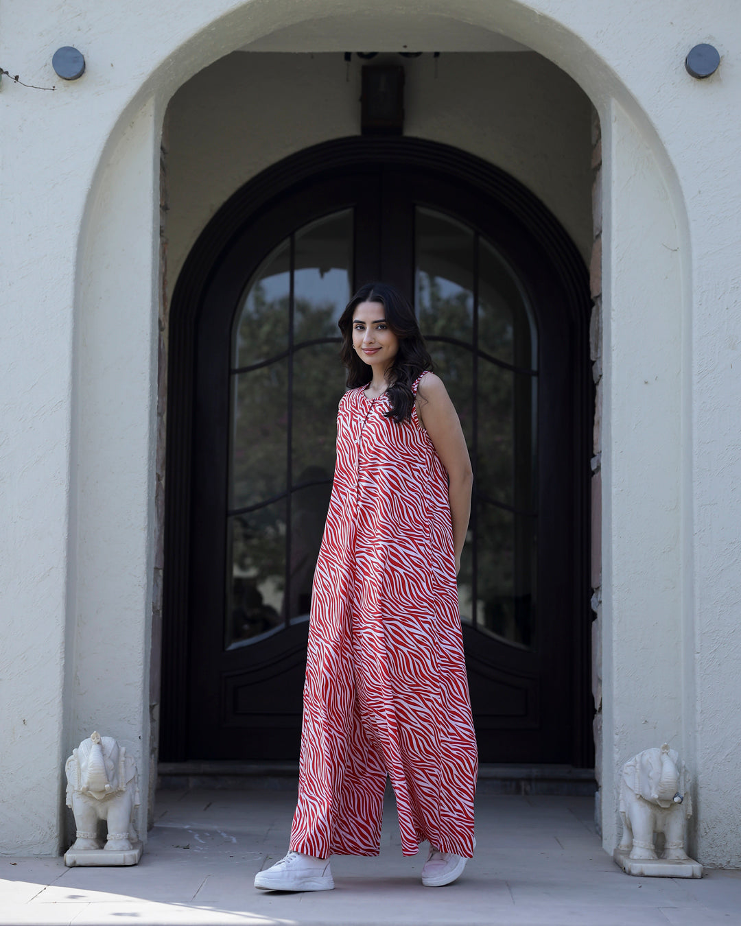TIGER Printed red sleeveless Jumpsuit