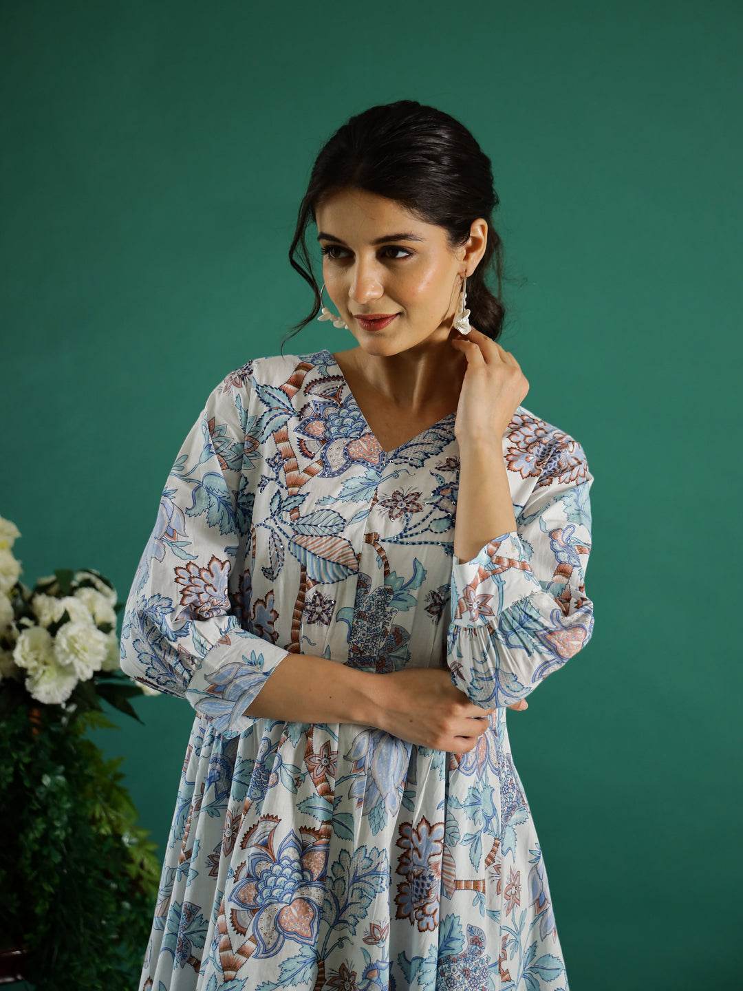 Floral Printed Cotton Dress for Women
