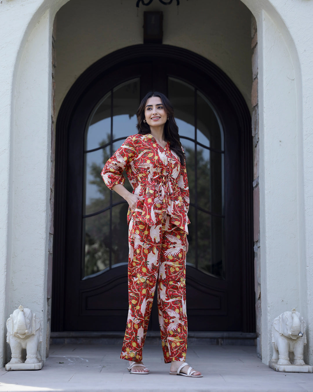 Red Pure Cotton Night Suit Set