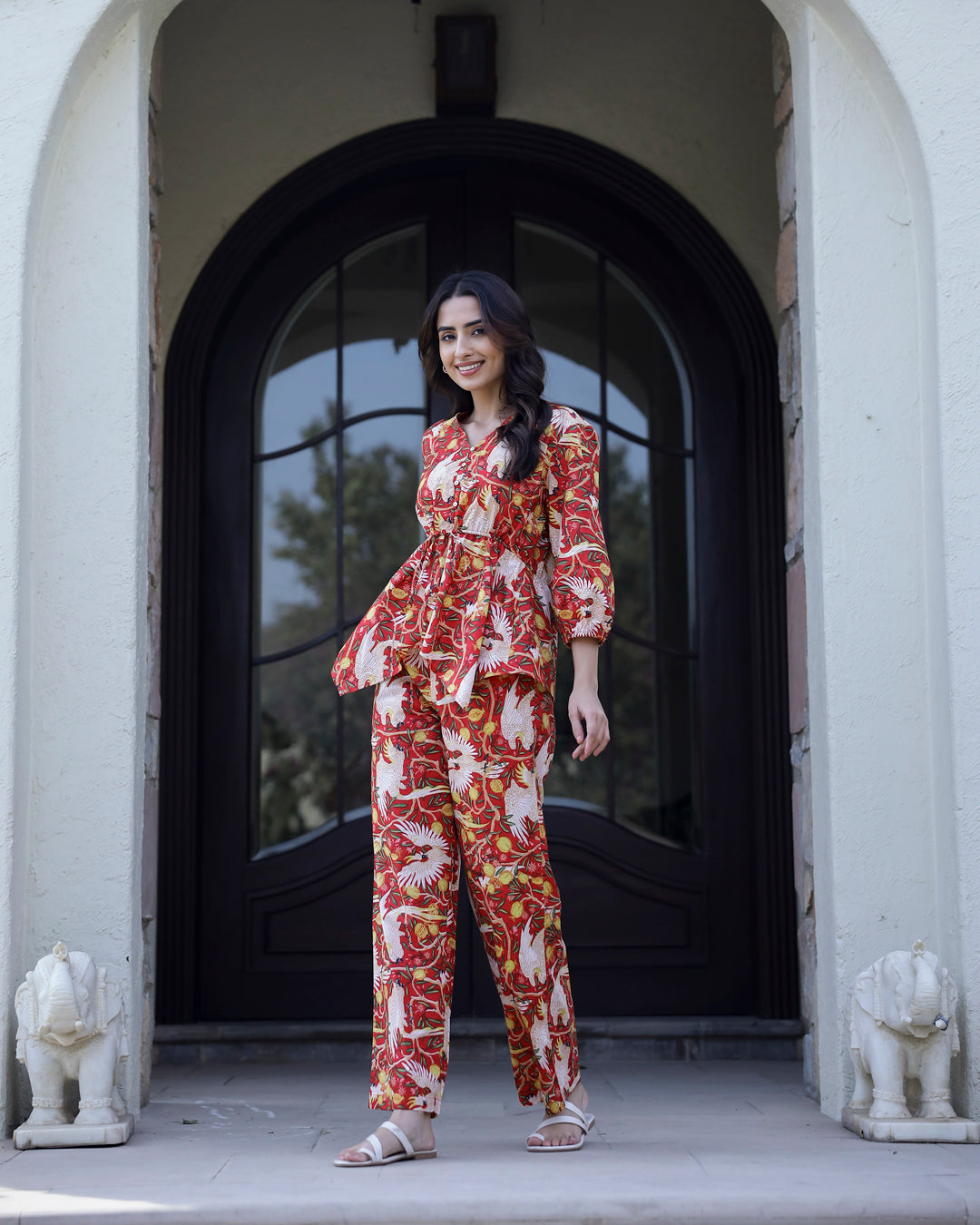 Red Pure Cotton Night Suit Set