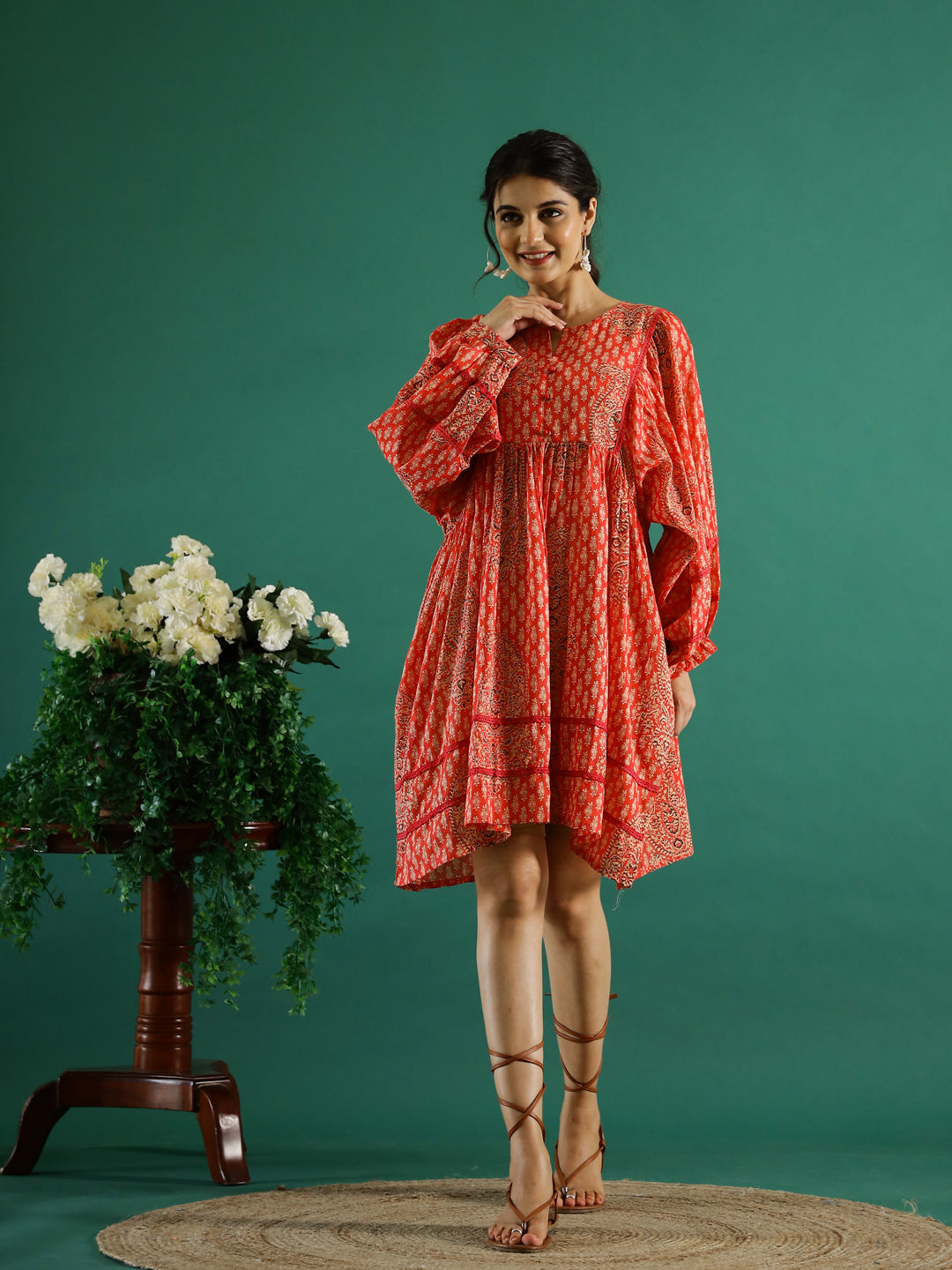 Orange Printed Dress For Women