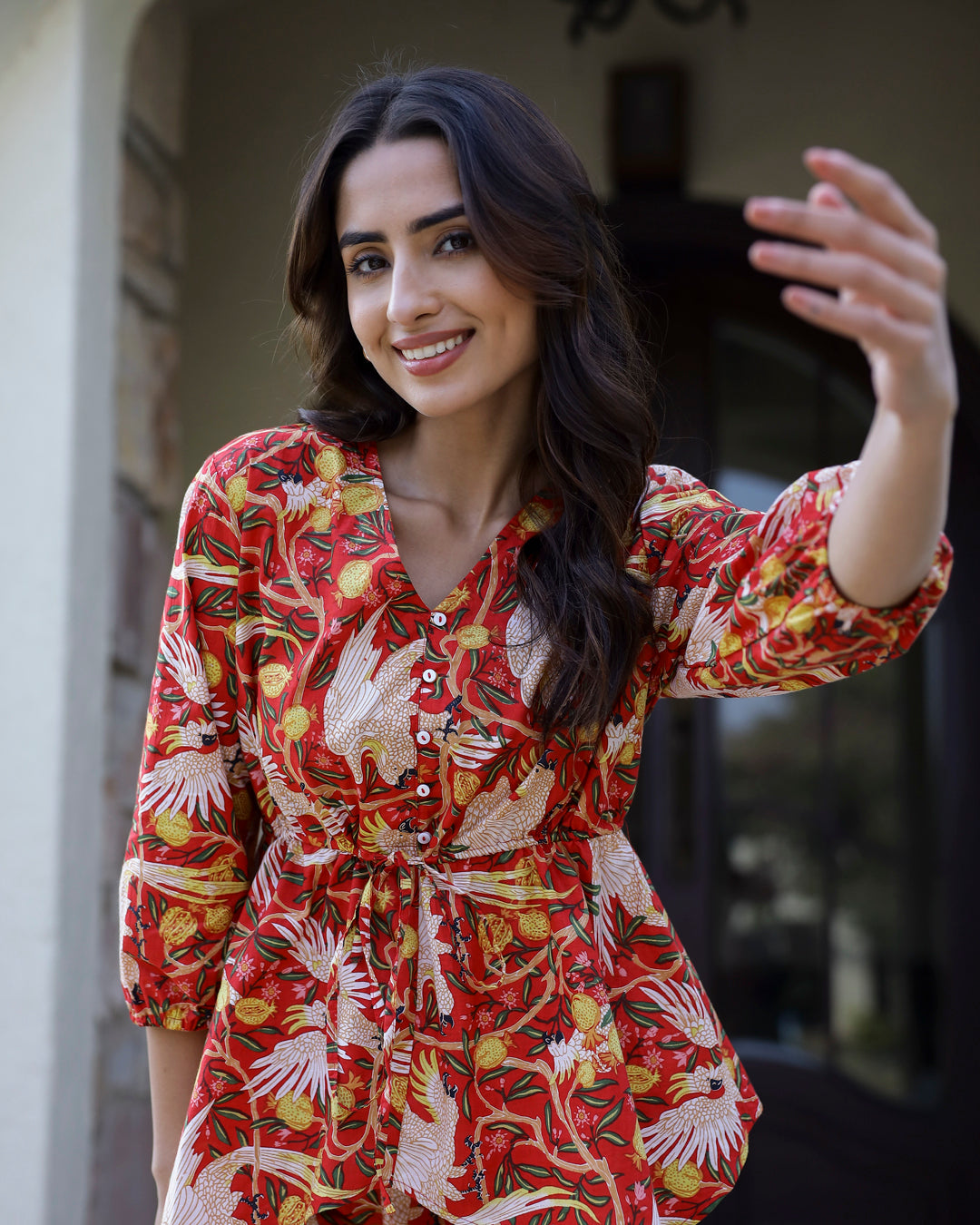 Red Pure Cotton Night Suit Set