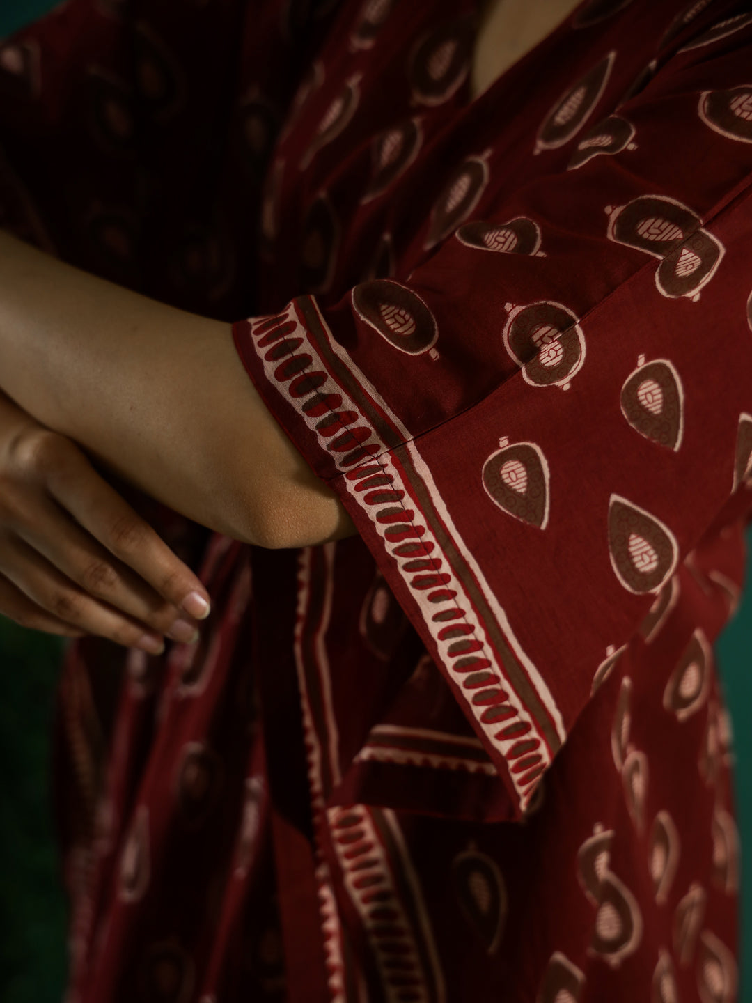 Printed Red Kaftan V-Neck Dress