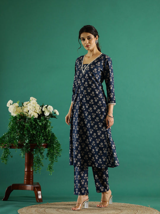 Blue Floral Printed Kurta Set