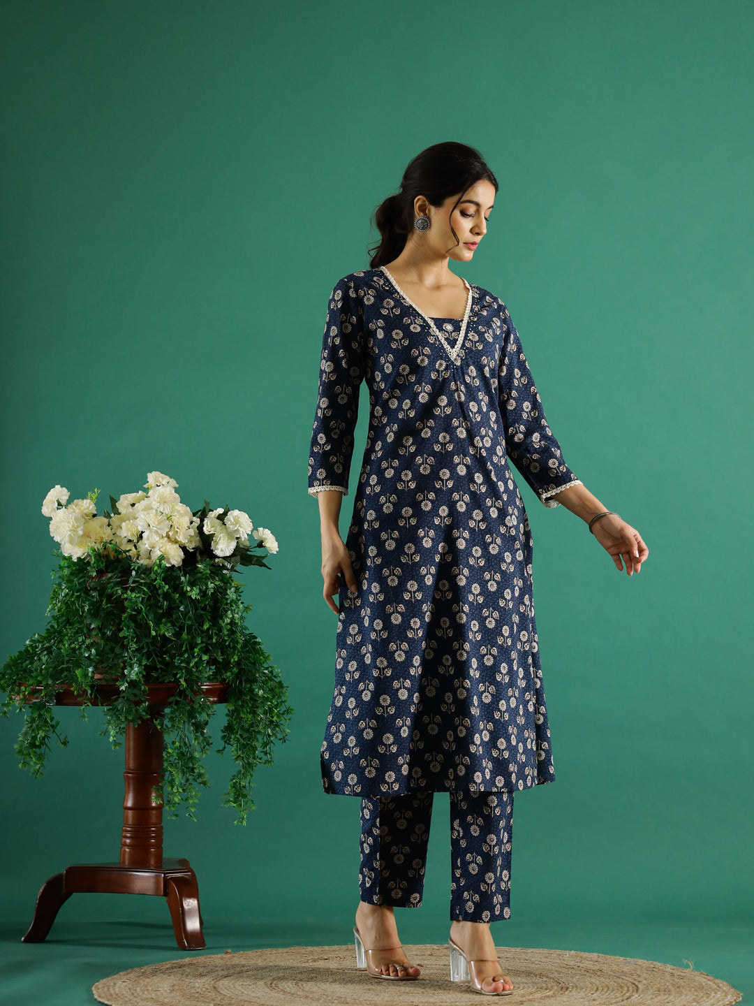 Blue Floral Printed Kurta Set