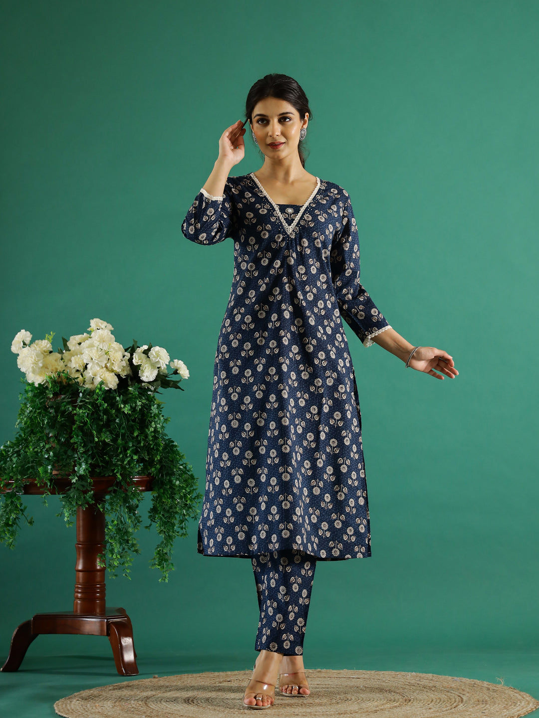 Blue Floral Printed Kurta Set