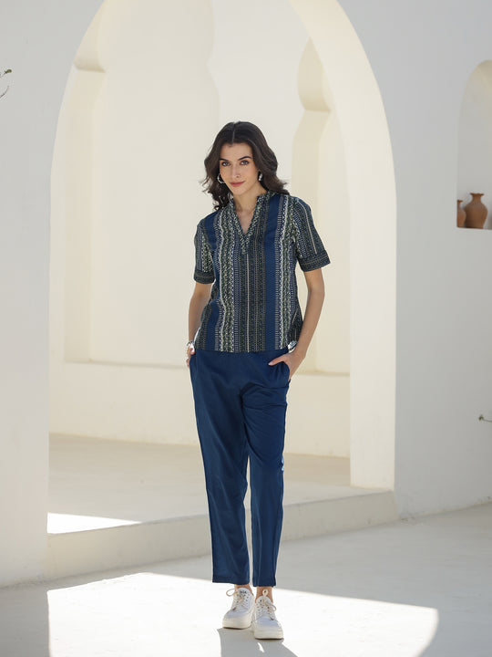 Stripes Printed Cotton Night Suit