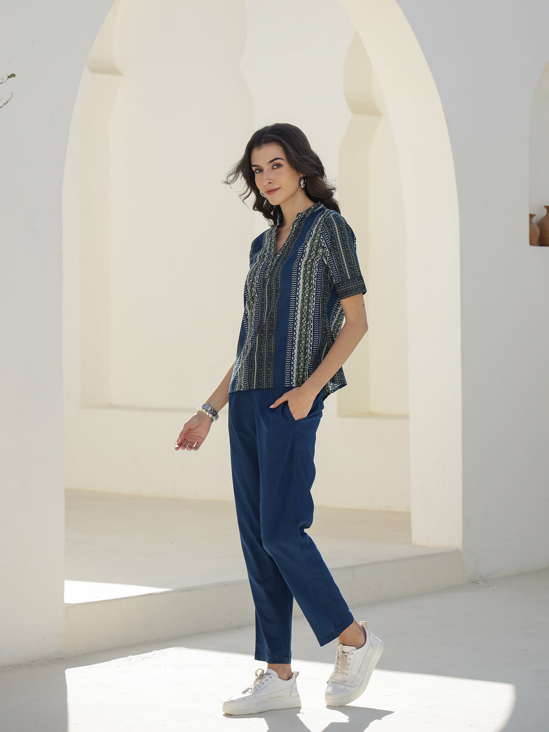 Stripes Printed Cotton Night Suit