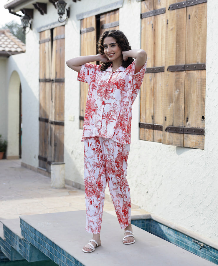 Red Pure Cotton Night Suit Set