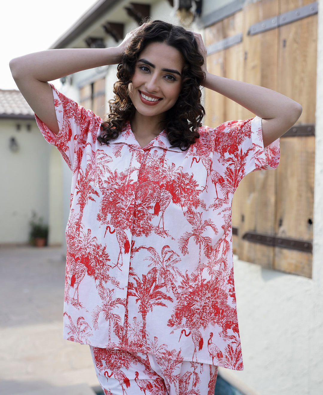Red Pure Cotton Night Suit Set