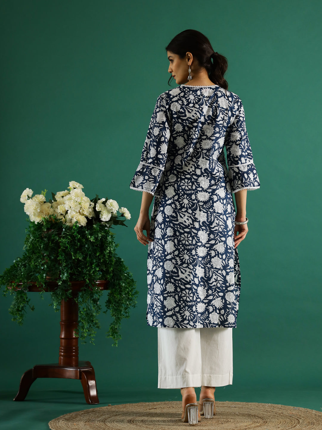 Floral Printed Round Neck Kurta for Women - SanskrutiHomes 