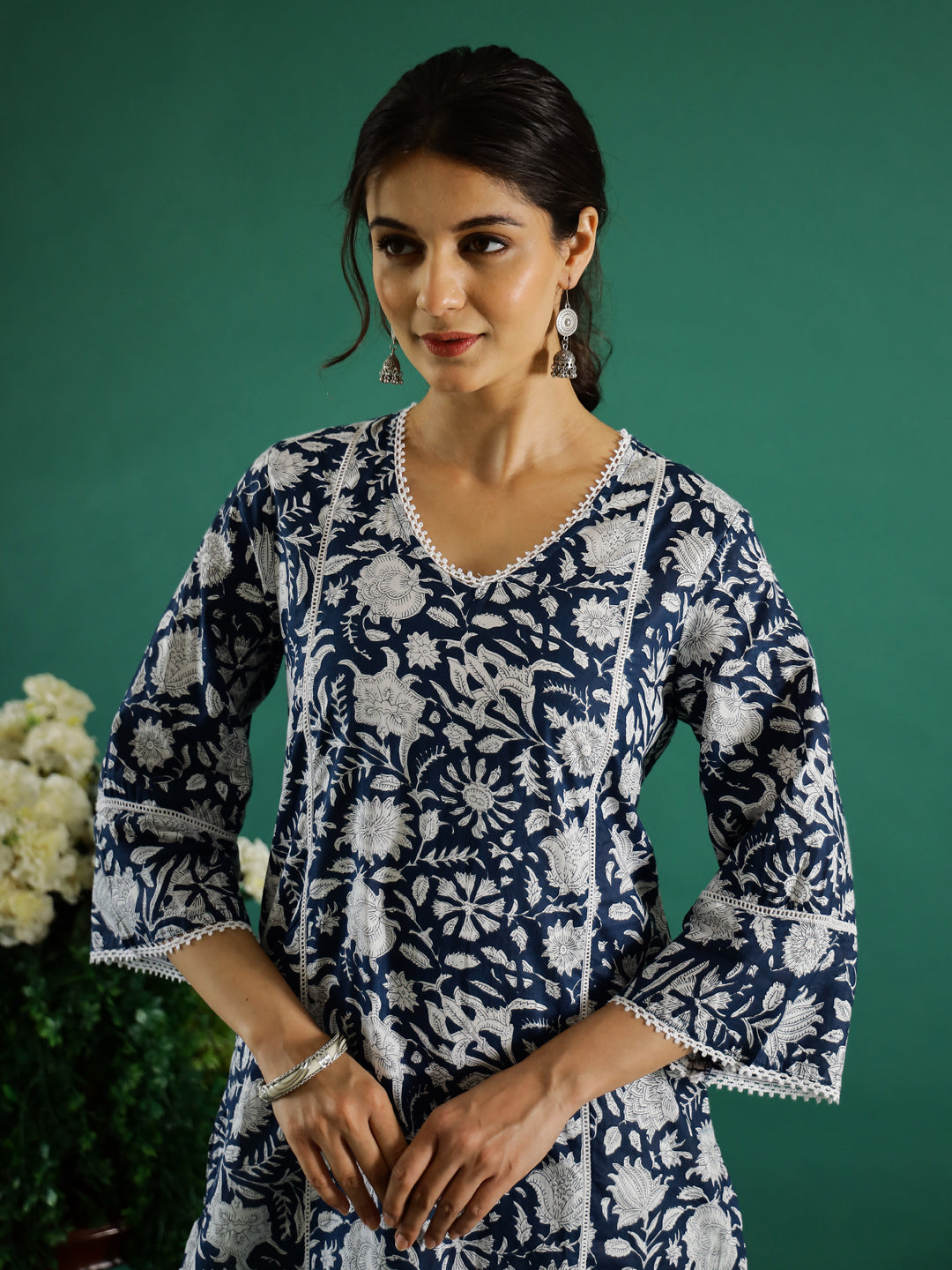 Floral Printed Round Neck Kurta for Women - SanskrutiHomes 