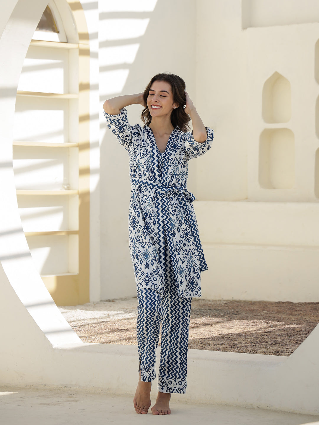 Set Of 3 Geometric Print Night Suit