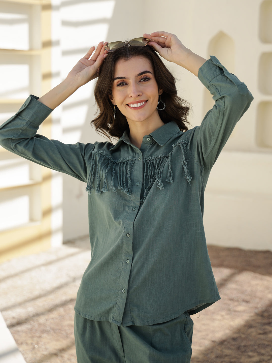 Green Solid Print Cotton Co-Ords Set