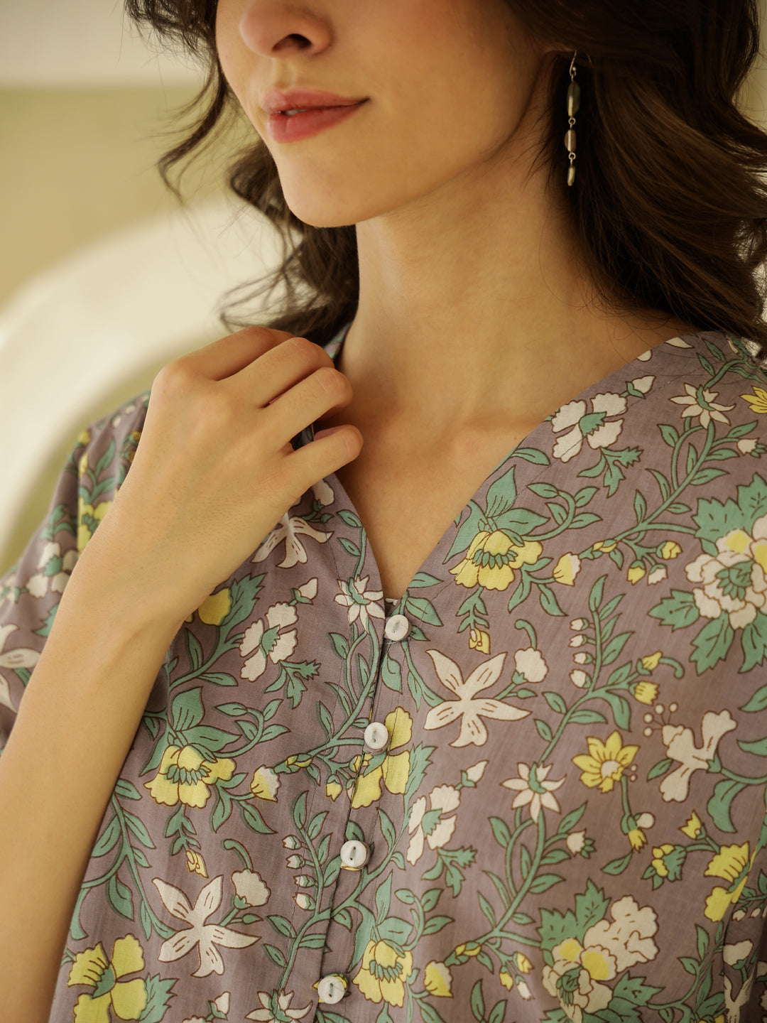 Grey V-Neck Cotton Co-Ords Set