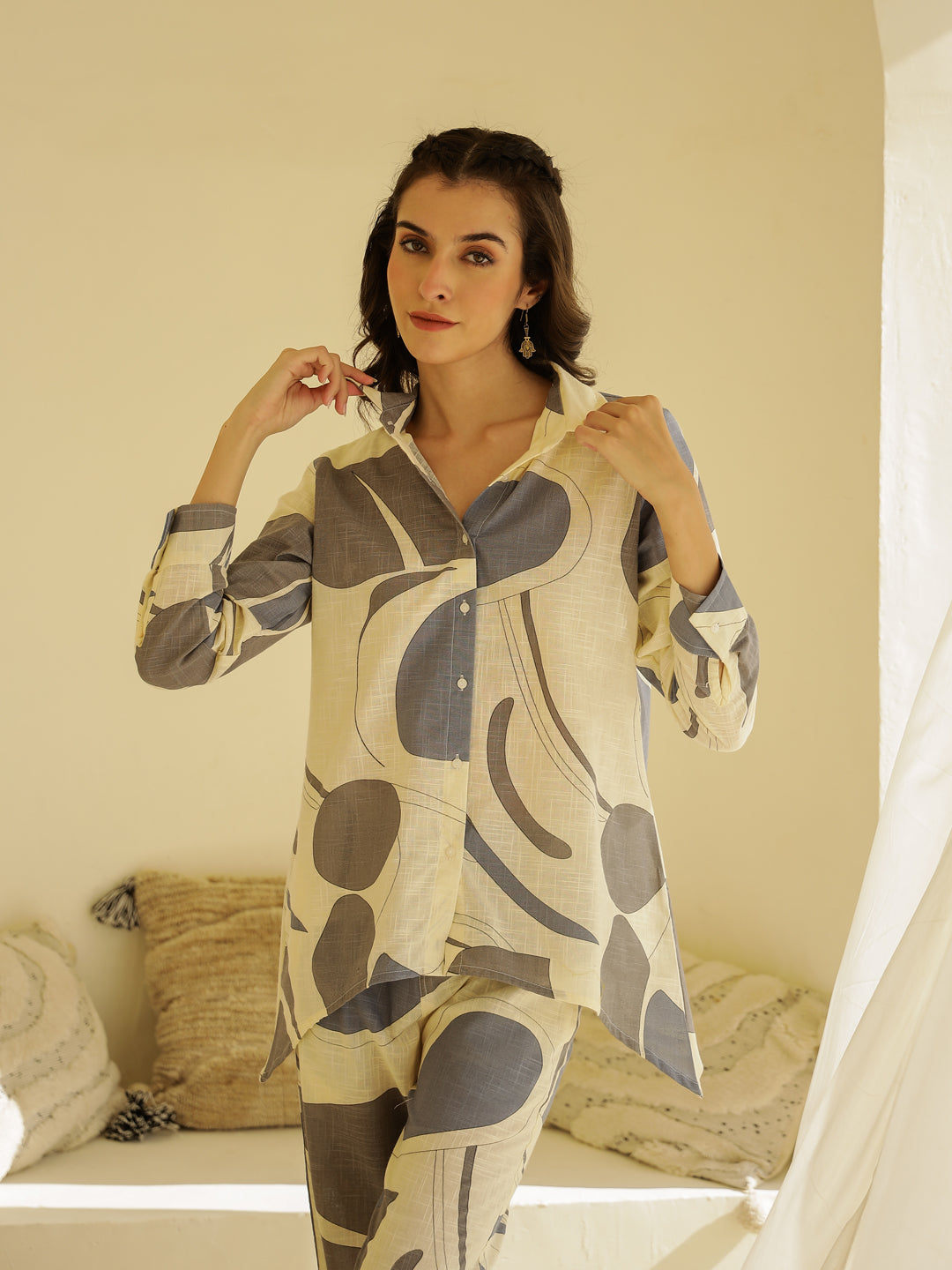 Beige Color Printed Cotton Co-ords Set