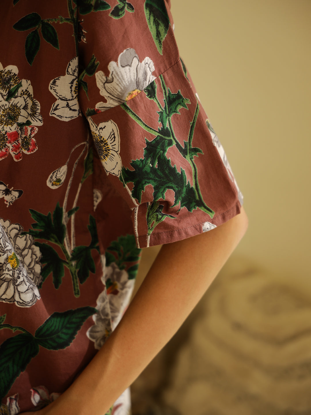 Brown Floral Printed Cotton Night Suit