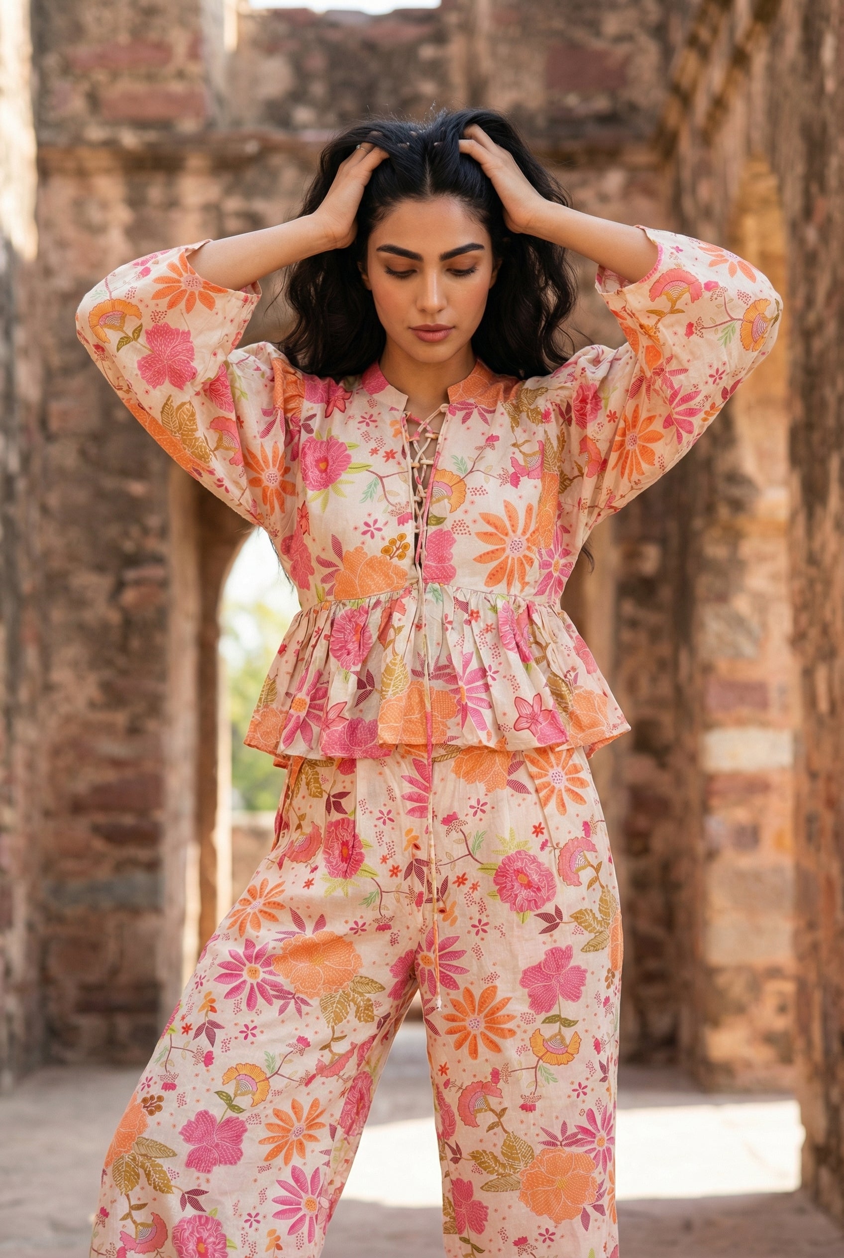 Multicolor Floral Print Muslin Co-Ord Set For Women